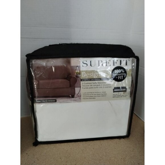 Surefit Designer Suede 2 Cushion Sofa Slipcover Color: Taupe Fits 74”-96” - Picture 1 of 6